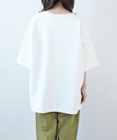 WHITE MAILS PAPER DOUBLE JERSEY KEY NECK T-シャツ