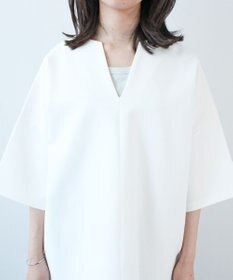 WHITE MAILS PAPER DOUBLE JERSEY KEY NECK T-シャツ