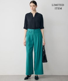 ICB 【新色追加・WEB限定】BackSatinAmunzen 5分袖キーネックブラウス