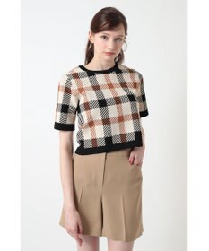 DAKS ビッグハウスチェックショート丈ジャカードニット