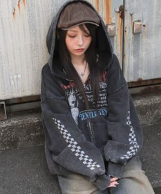 WEGO 【ユニセックス着用ITEM/MLサイズ展開】パウダーブリーチグラフィックZIPパーカー