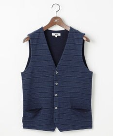 JOSEPH ABBOUD 【洗える/ソフトな肌触り/軽い】シェニールヤーンジャカードニット ベスト ダルブルー系