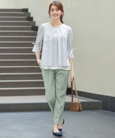 Tiaclasse L ストライプリボンレイヤードブラウス