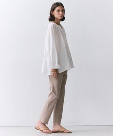 BEIGE， PAULINE / リネンヴィスコースフェイクレザー配色ブラウス