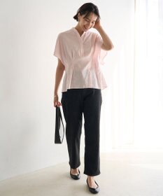 UNFILO リネンレーヨン タックブラウス