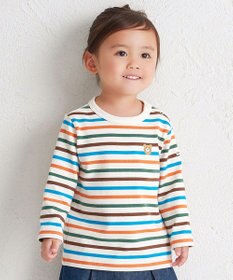 MIKI HOUSE HOT BISCUITS 【80-120cm】ボーダー柄 ワンポイント長袖Tシャツ