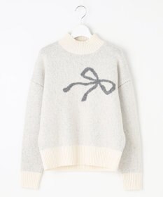 Feroux 【洗える】リボン柄ハイネック プルオーバーニット
