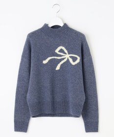 Feroux 【洗える】リボン柄ハイネック プルオーバーニット