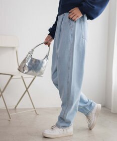 WEGO 【ウエストゴム】ウエストフリルデニムマムパンツ