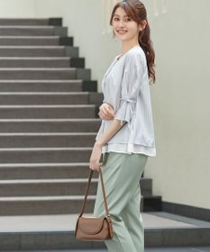 Tiaclasse L ストライプリボンレイヤードブラウス