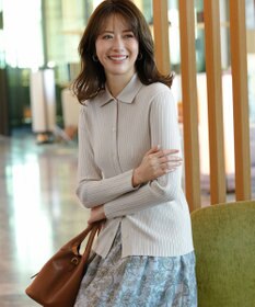 23区 L ワイドリブ ポロニット ベージュ系