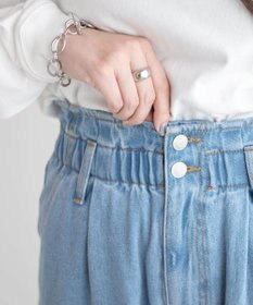 WEGO 【ウエストゴム】ウエストフリルデニムマムパンツ