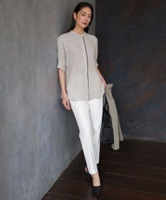 ICB 【WEB限定カラーあり】BackSatinAmunzen 5分袖バンドカラーブラウス