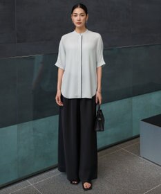 ICB 【WEB限定カラーあり】BackSatinAmunzen 5分袖バンドカラーブラウス