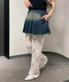 WEGO ヴィンテージウォッシュデニムプリーツスカパン