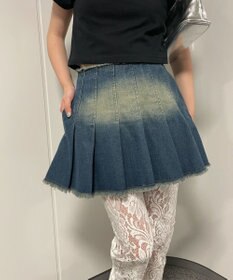 WEGO ヴィンテージウォッシュデニムプリーツスカパン