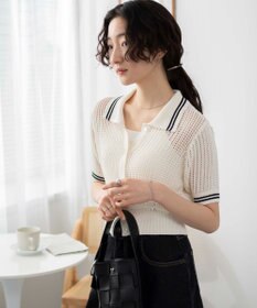 WEGO 襟付きメッシュニットショートカーデ