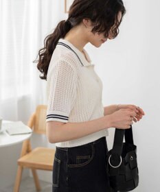 WEGO 襟付きメッシュニットショートカーデ