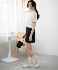 WEGO 襟付きメッシュニットショートカーデ