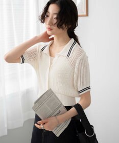 WEGO 襟付きメッシュニットショートカーデ