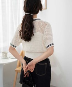 WEGO 襟付きメッシュニットショートカーデ