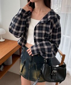 WEGO チェックショートフードシャツ