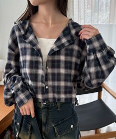 WEGO チェックショートフードシャツ