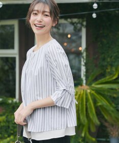 Tiaclasse L ストライプリボンレイヤードブラウス
