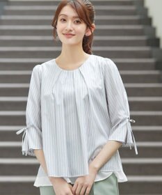 Tiaclasse L ストライプリボンレイヤードブラウス