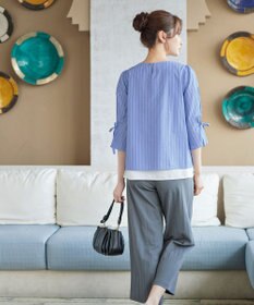 Tiaclasse L ストライプリボンレイヤードブラウス