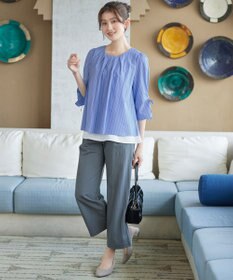 Tiaclasse L ストライプリボンレイヤードブラウス