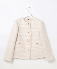 ANY SIS L ノーカラーフリンジツイード ジャケット