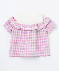 ANY KIDS チェック オフショルダー ブラウス