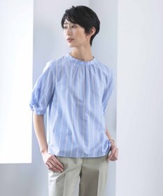 J.PRESS LADIES 【洗える】 セルロース タイプライター ストライプ スタンドカラー ブラウス