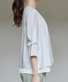 Tiaclasse L ストライプリボンレイヤードブラウス