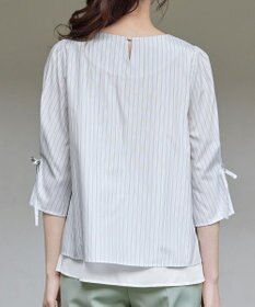 Tiaclasse L ストライプリボンレイヤードブラウス