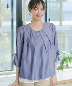 Tiaclasse L ストライプリボンレイヤードブラウス