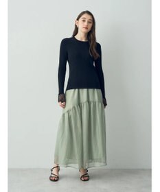 YECCA VECCA 箔プリントシアーギャザースカート