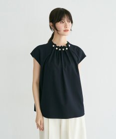YECCA VECCA パールタックフレンチスリーブブラウス