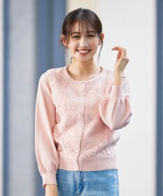 Tiaclasse L 【洗える】7分袖前身レースカーディガン