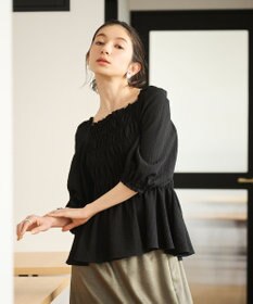 #Newans 2WAYシャーリングペプラムブラウス