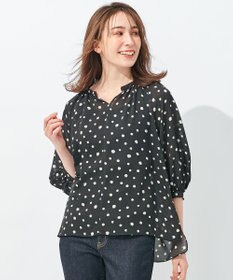 自由区 【セットアップ可】ドットプリント スキッパーブラウス