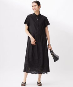 自由区 エンブロイダリーローンシャツ ワンピース ブラック