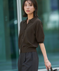 23区 ヴィスコースストレッチ ポロニット カーディガン ブラック 32サイズ 洗える/吊り干しOK】ヴィスコースストレッチ ポロニット