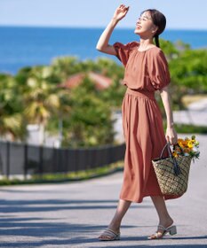 Tiaclasse 【洗える】麻調ギャザーワンピース