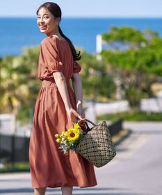 Tiaclasse 【洗える】麻調ギャザーワンピース