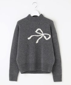 Feroux 【洗える】リボン柄ハイネック プルオーバーニット