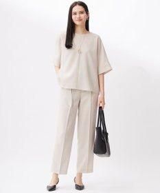 自由区 【セットアップ対応・接触冷感・UVカット・洗える】ライトリネンライク Tブラウス