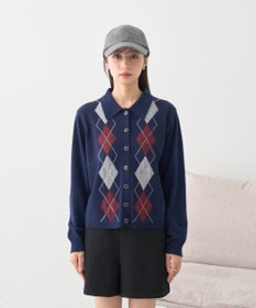 earth music&ecology 【予約】襟付きアーガイルニットカーディガン