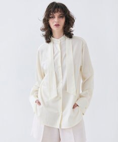 BEIGE， 【洗える】CLOVER / コットンバックボウタイブラウス